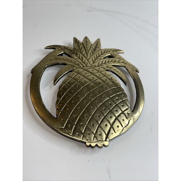 Brass Vintage Pineapple Trivet Kitchen Dining Retro Tropical Hot Pan - Picture 3 of 6